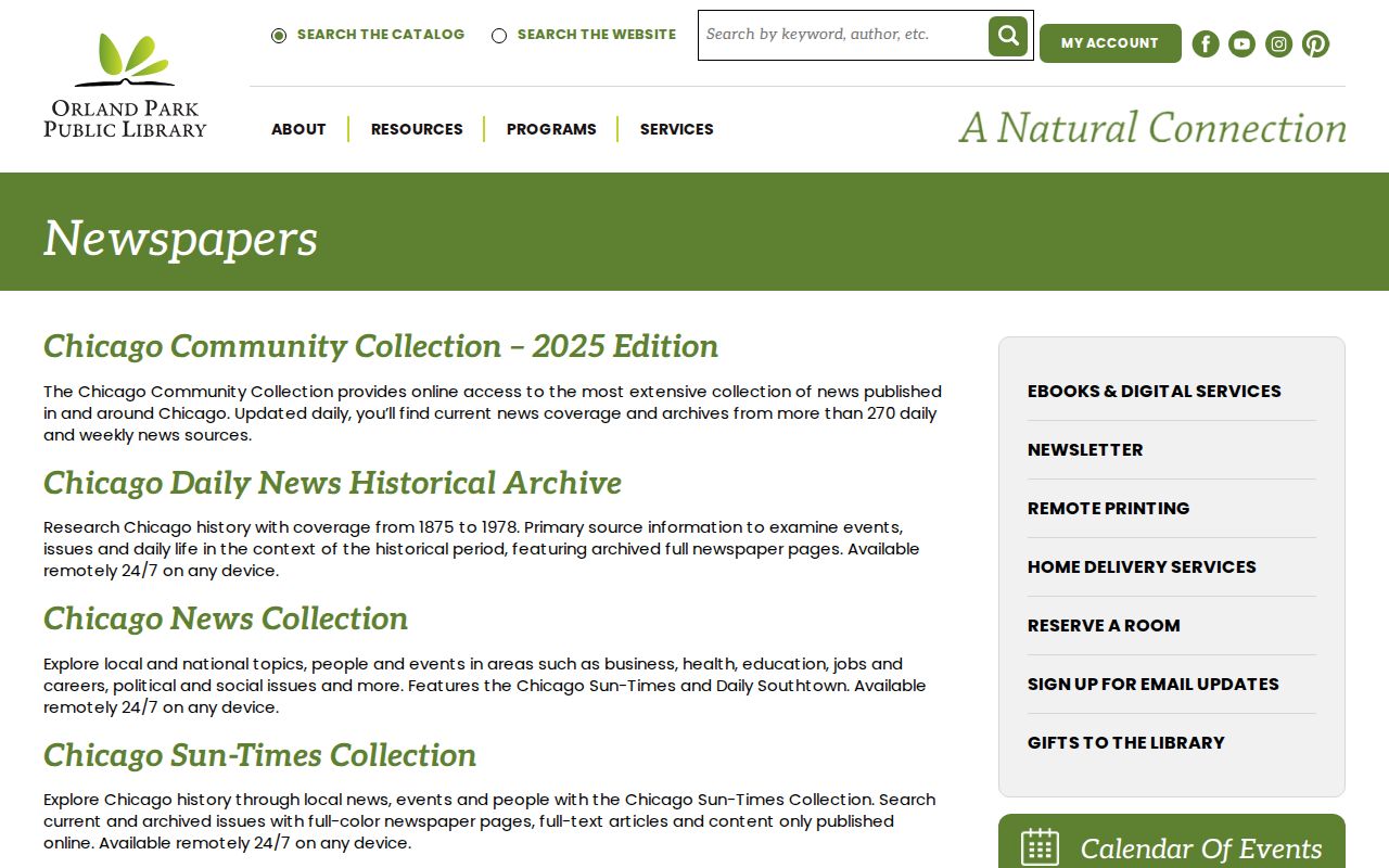 Orland Park Library newspaper archive choices