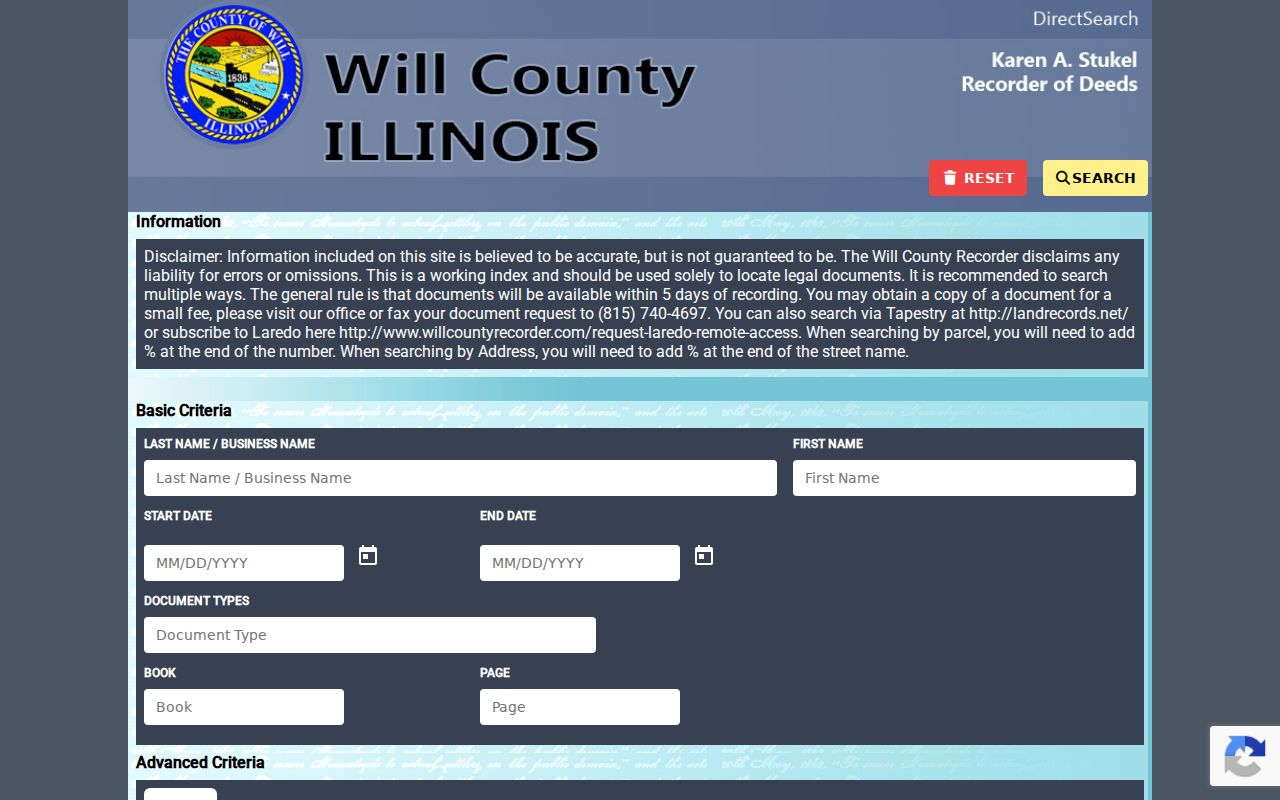 Will County Recorder deed index for Orland Park property history