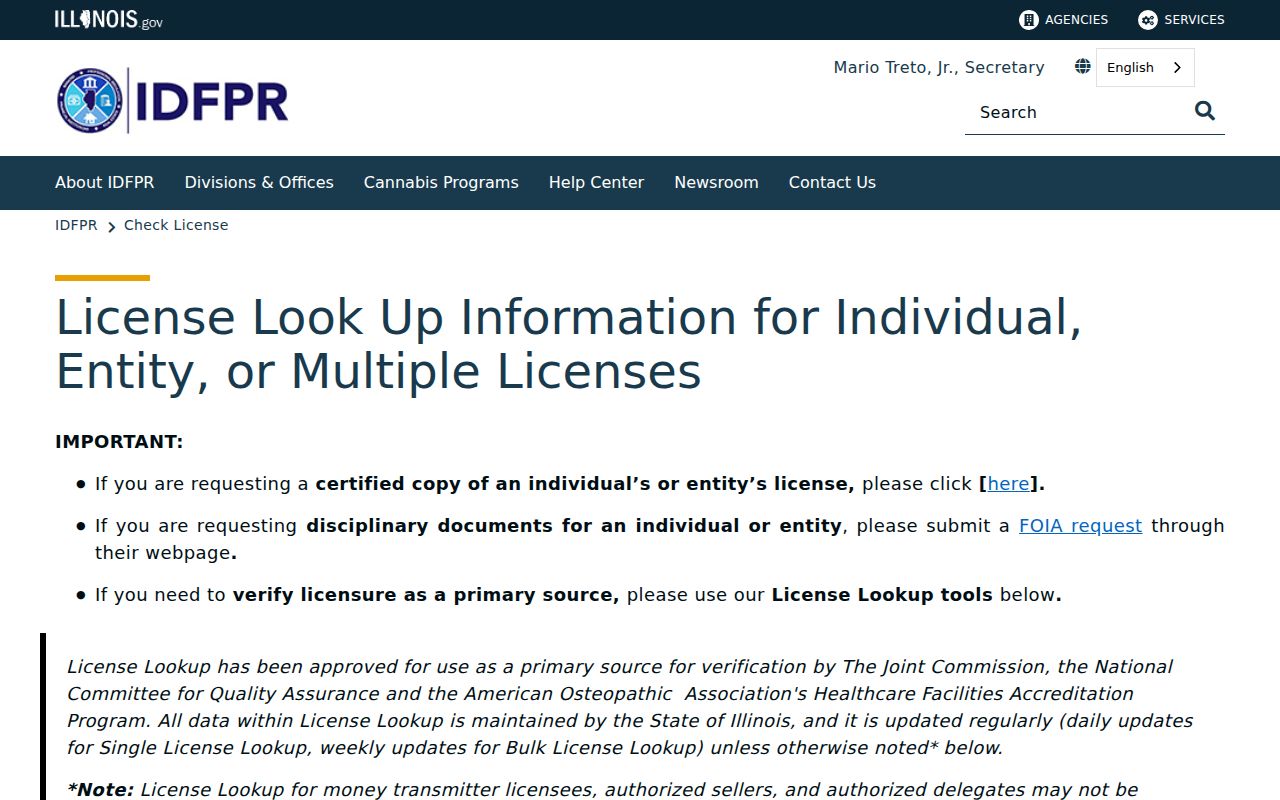 Illinois professional license lookup for an Orland Park name