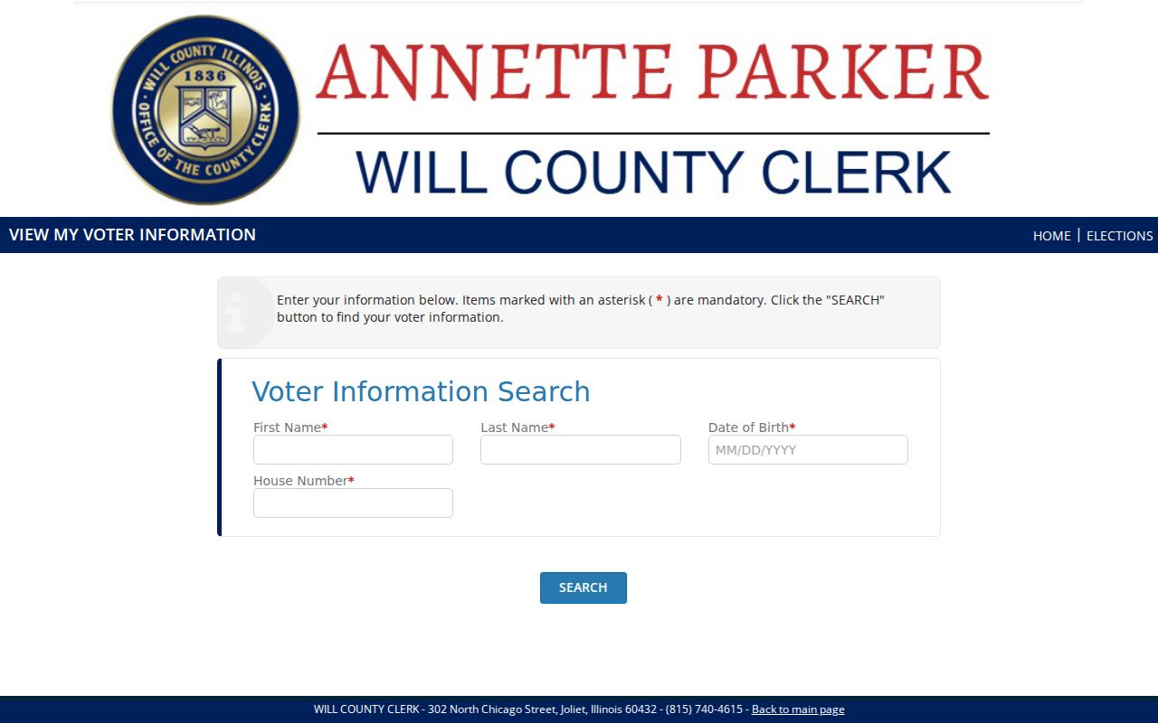 Will County voter lookup form for an Orland Park resident match